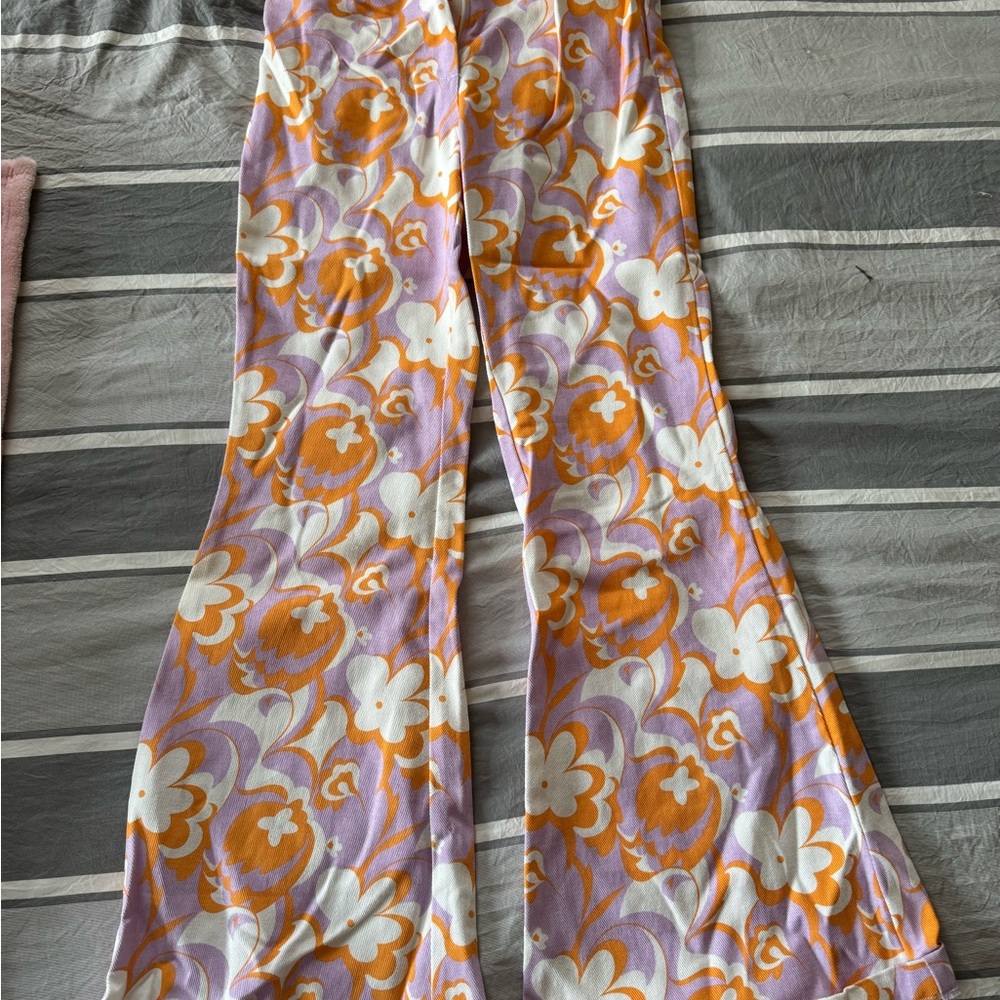 Princess Polly Floral Flare Jeans - Orange, Purple, White